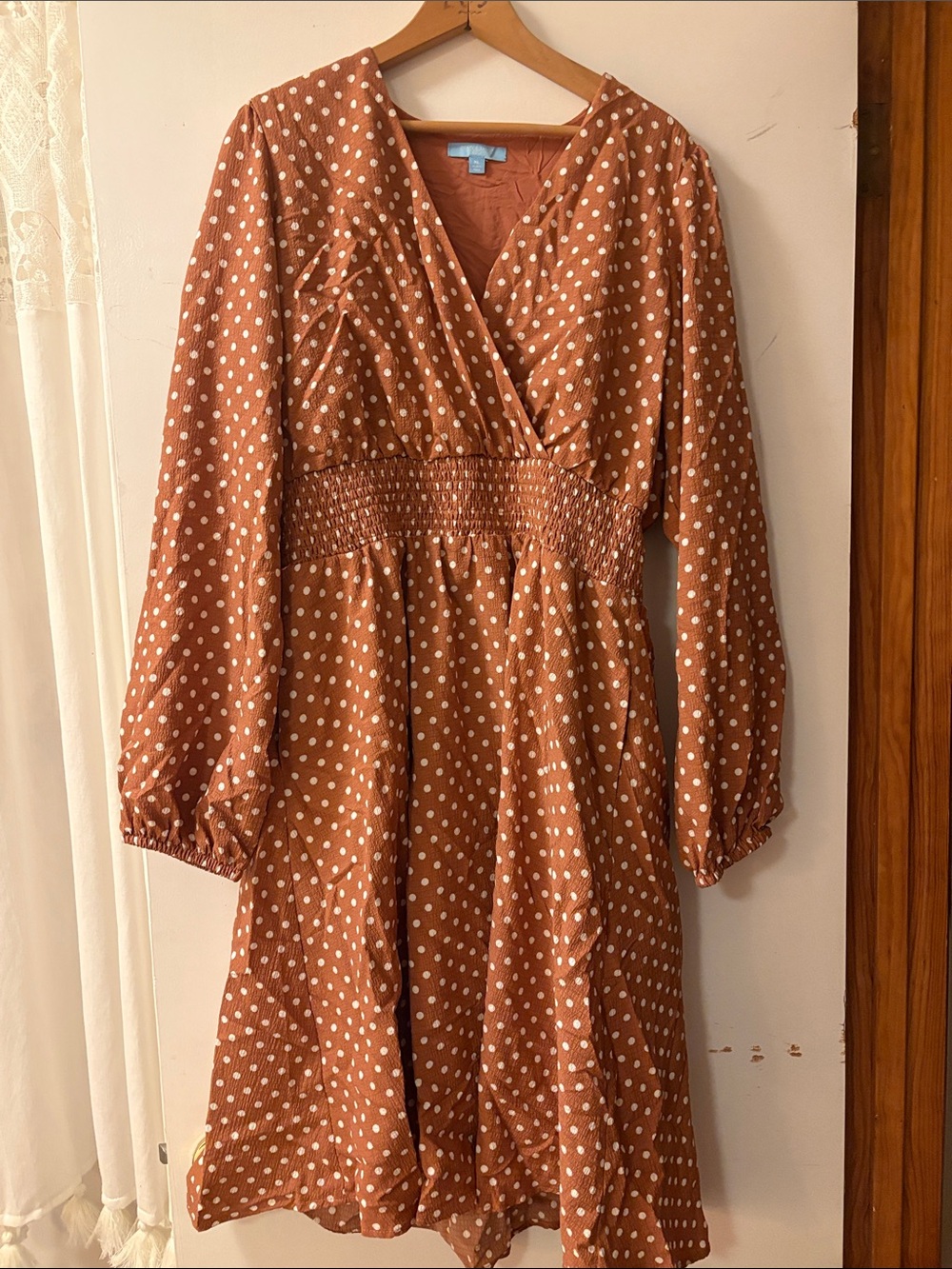 Draper James Rust Polka Dot Long Sleeve Wrap Dress